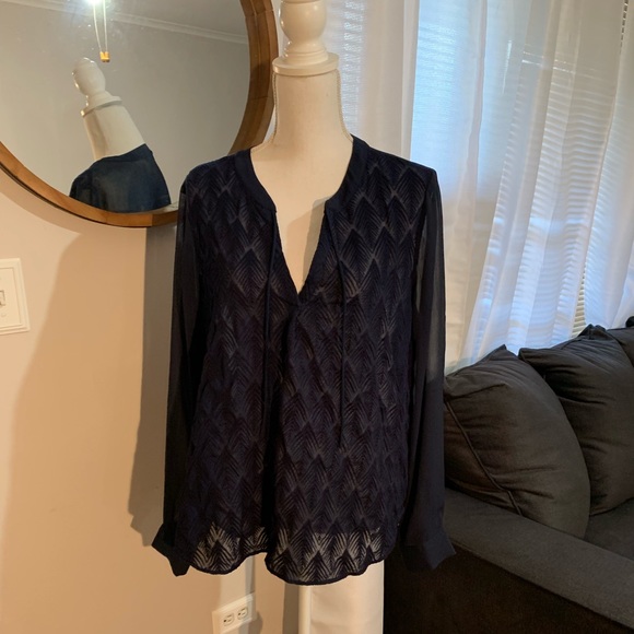 Banana Republic Tops - Banana Republic Sheer Navy Tunic Blouse